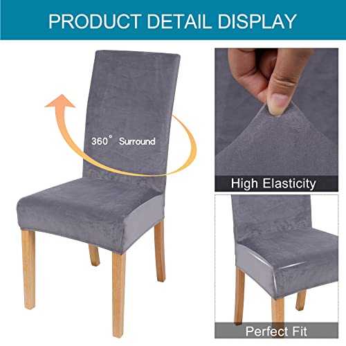 Smiry Velvet Stretch Dining Room Chair Covers Soft Removable Dining Chair Slipcovers Set Of 6, Silver Grey #TOP2