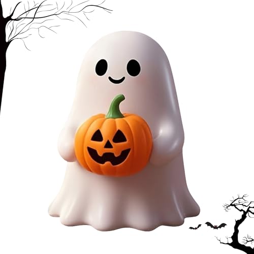 Halloween Ghost Figurine - Cute Ghost Pumpkin Statue, Halloween Ornaments for Home Indoor Decor Collection