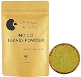 CARMEL ORGANICS Indigo Leaves Powder (340 Grams) – Natural Hair Colorant for Black/Brown Hair, Includes Gloves & Hair Cap, No Added Colors or Preservatives, Avuri Akulu, Indigofera Tinctoria