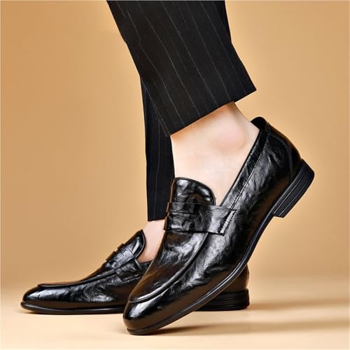 Men's British Style Genuine Leather Loafers for Business Casual Black Comfortable Soft Sole Slip On Dress Shoes2