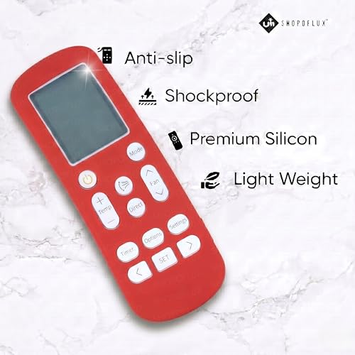 Image of SHOPOFLUX Silicone AC Remote Cover Compatible with Samsung AC Remote Full Wrap Protective Case with Lanyard [Remote NOT Included] (Red)