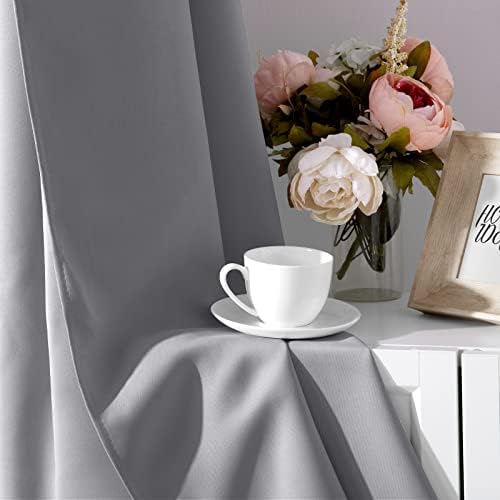 HOMEIDEAS Light Grey Blackout Curtains 2 Panels 52 X 63 Inch Drop Room Darkening Eyelet Curtains for Bedroom , Thermal Insulated Light Blocking Window Drapes