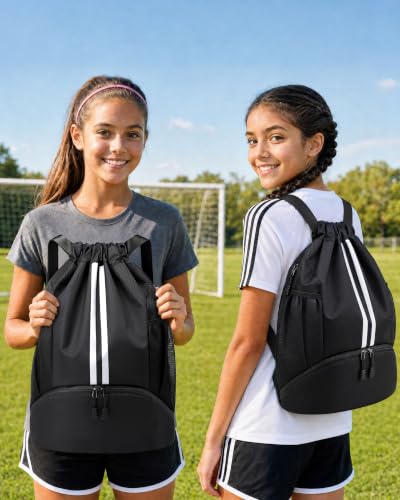 Image of JELUTAR Soccer Bag, Drawstring Soccer Backpack with Shoe Compartment