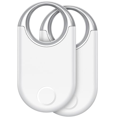 Image of Air Tracker Tags 2 Pack, White - Bluetooth 5.3 Tracker and Item Finder Work with Apple Find My (iOS /iPadOS /MacOS Only), Locate Keys /Luggage /Backpack and More, Replaceable CR2032 Coin Battery