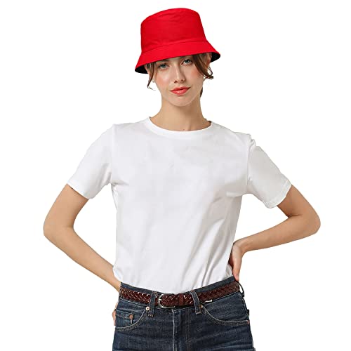 Men Women Unisex Cotton Bucket Hat 100% Cotton Packable For Travel Fishing Hunting Summer Camp (L/Xl, Red) #TOP2