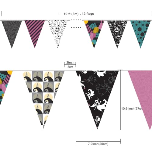 Image of Fabric Pennant Banner for Jack and Sally Themed Party Decorations, Nightmare Christmas Themed Birthday Party Supplies, Holiday Birthday Decors, Halloween Yard Sign