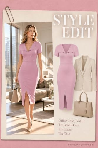 Image of Fooullaide Women's Sexy Bodycon Mid Dress Stretch Short Sleeve V Neck Cocktail Party Dresses
