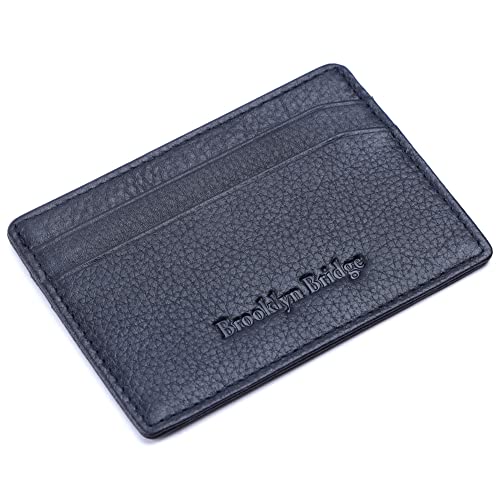 Image of Brooklyn Bridge RFID Secure Leather Card Case for Men Slim Credit Card Holder Front Pocket Business Card Organizer ID Holder Minimalist Cash Sleeve Everyday Carry Accessory