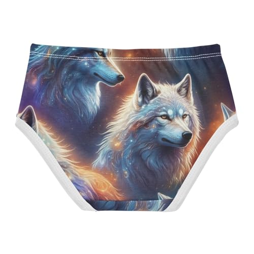 Wolf Swirling Blue Orange Nebulae Girl Panties Cute Girls Underwear Toddlers Cotton Cartoon Briefs Girls Undies 2t2