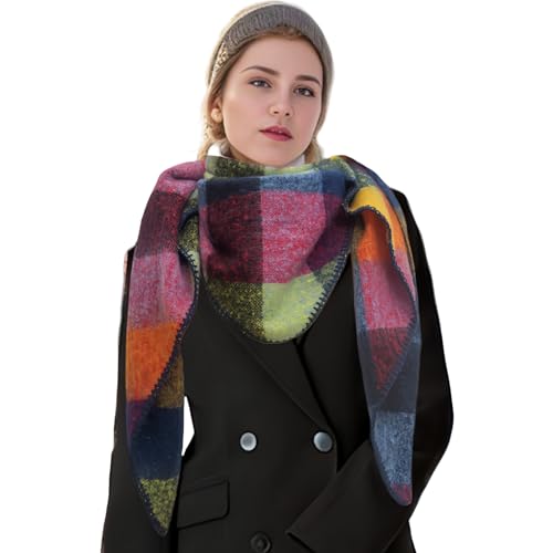 Wander Agio Women Fashion Shawl Warm Long Winter Wrap Scarves Cashmere Soft Feel Plaid Triangle Scarf