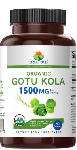 Brieofood Organic Gotu Kola 1500Mg, 45 Servings, Vegetarian, Gluten Free, 90 Vegetarian Tablets #TOP1