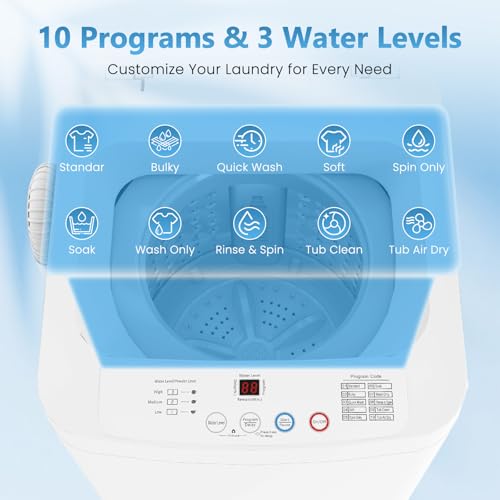 Image of Auertech Portable Washing Machine, 0.9 cu.ft Compact Fully Automatic Washer with Drain Pump, 10 Programs, 3 Water Levels, Small Washer Dryer Combo for Apartment, RV, Dorm