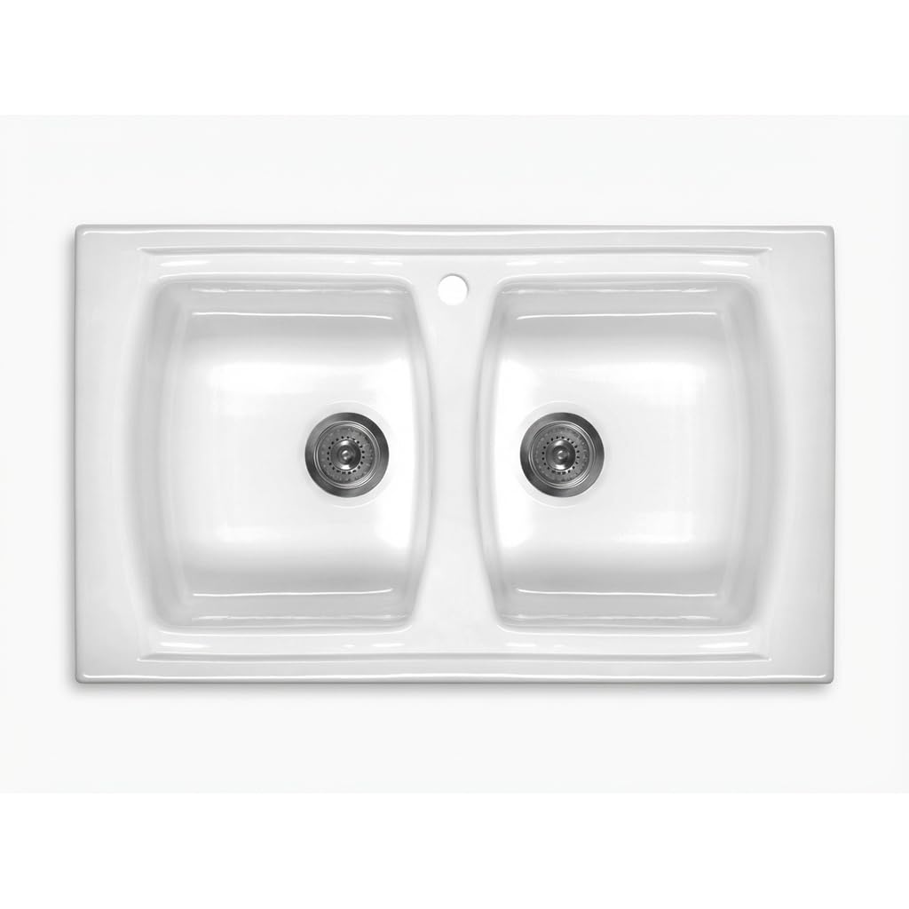 Lavello cucina da incasso in ceramica con 2 vasche 86x50 cm colore bianco - Libby