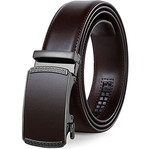 Image of Founders & C Men's Ratchet Belt 1 3 /8 inch,Leather Dress Belt Adjustable with Click Sliding Buckle Trim to Exact Fit (Brown Dress Belt, 40 inch-50 inch Waist Adjustable)