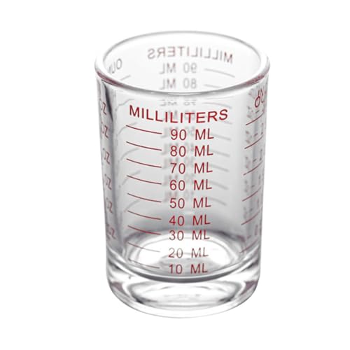 VINTORKY Taza Medidora de Vidrio 90Ml Línea Roja Adecuado para Medir Líquidos en Cocina y Preparación de Café