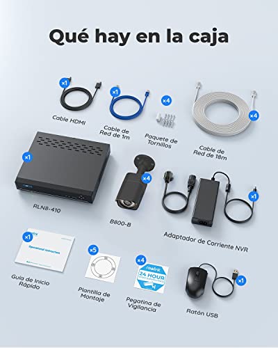Miniatura 8 de Reolink 4k Kit Camaras De Seguridad, Nvr 8ch 4x Cámaras Poe De Vigilancia Exterior, 2tb Hdd Grabación 24 7, Detección De Personas Vehículos, Ip67 Impermeable, Visión Nocturna, Rlk8-800b4 Negro