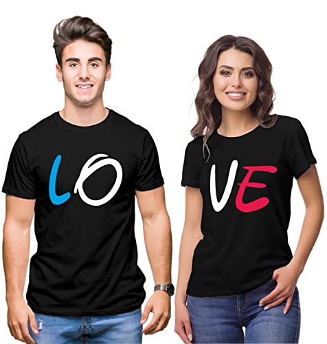 Image of Hangout Hub | Couple Tshirts | Love | Set of 2 | LOVE Printed|Regular Fit | Cotton T-shirts|Couple Matching dress