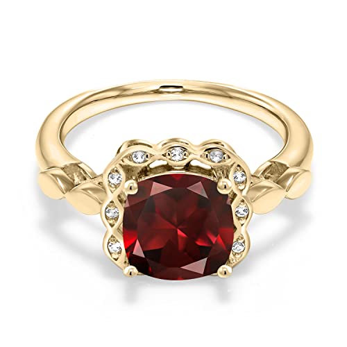 Gem Stone King 18K Yellow Gold Plated Silver 8MM Cushion Gemstone Birthstone and White Created Sapphire Engagement Ring | Wedding Engagement Anniversary Promise Ring For Women3