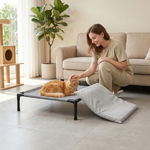 Hamac pour chat en lin gris lit surélevé lavable pour animaux - 4
