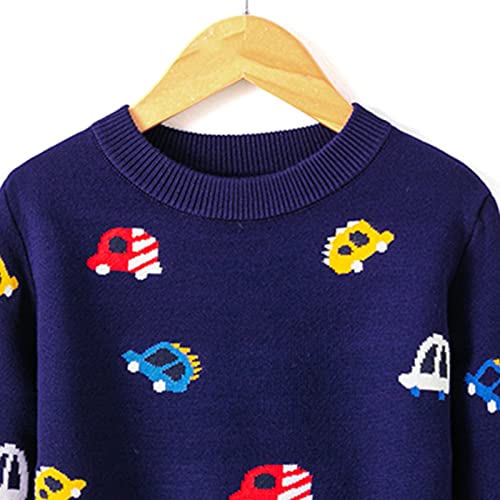 Toddler Boys Girls Cartoon Cars Prints Sweater Long Sleeve Warm Knitted Pullover Knitwear Tops (Dark Blue, 3-4 Years)2