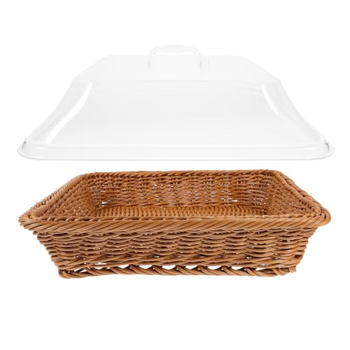 Cesta de pan tejida marrón, bandeja redonda de snacks para panadería 2