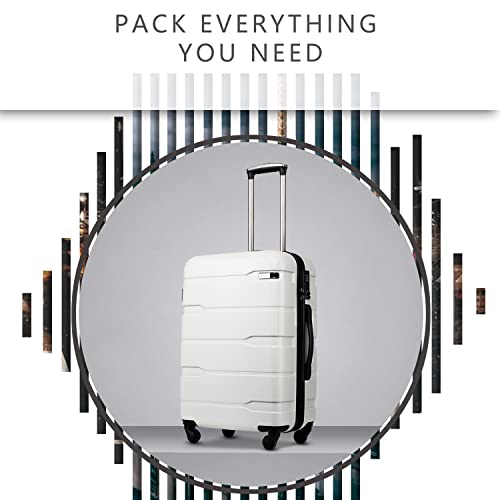 Coolife Luggage Expandable(Only 28") Suitcase Pc+Abs Spinner Built-In Tsa Lock 20In 24In 28In Carry On (White, S(20In_Carry On)) #TOP1