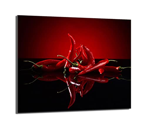 Herdabdeckplatte 60x52 Einteilig Glas Elektroherd Induktion Herdschutz Spritzschutz Glasplatte Deko Schneidebrett, Chilli Rot