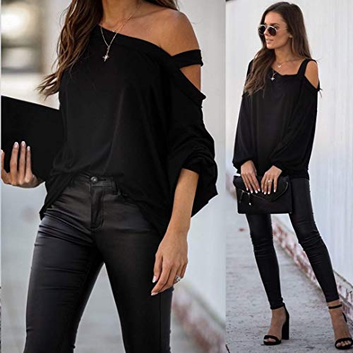 Image of Ezbelle Womens Sweaters Oversized Long Sleeve Cold Shoulder Tops Shirt Tunic Sweatshirt
