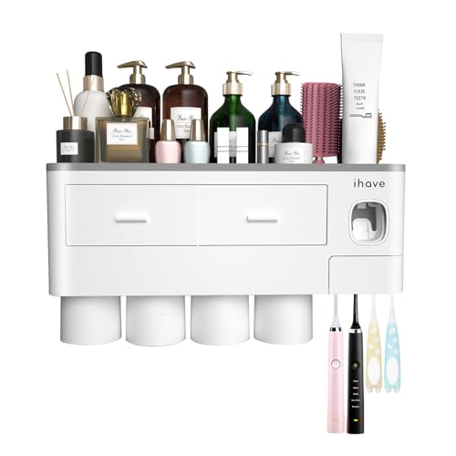 Ihave YSJ Toothbrush Holders For Bathrooms, 4 Cups Toothbrush Holder Wall Mounted With Toothpaste Dispenser thumb #8