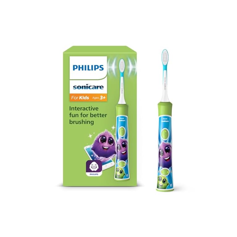 Productafbeelding van Philips Sonicare For Kids, Sonische Elektrische Tandenborstel met App, voor Kinderen vanaf 3+ Jaar, met SmarTimer en QuadPacer voor een Grondige Reiniging, Groen, Model HX6352/11 voor vergelijking en koopadvies
