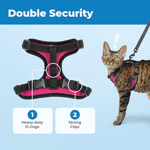 Image of Voyager Escape-Proof Step-in Lock Cat Harness & 5ft Neoprene-Handle Leash Set All-Weather Mesh with Reflective Stitching for Small to Large Cats by Best Pet Supplies, Black Trim-Fuchsia (327), XXS
