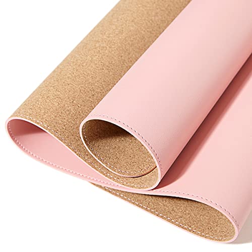 Ariioky デスクマット テーブルマット PUレザー マウスマット コルクウッド 学習机マット パソコンマット 大型 防水 耐久性 両面で利用可能 ピンク 70×30cm
