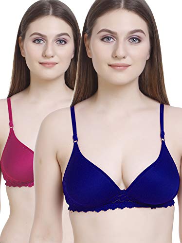 Image of FIMS - Fashion is my style Women Cotton Blend Lace Lightly Padded Bra Seamless Blue Dark Pink Size 38B