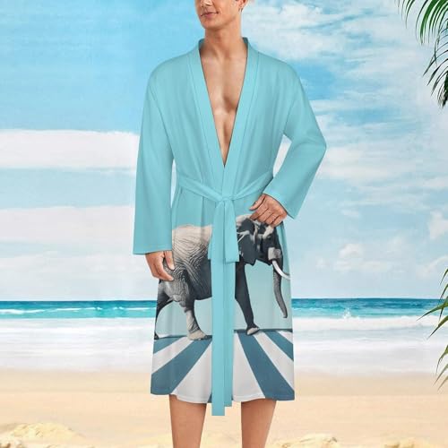 Road Elephant Crossing Funny Men's Robe Soft Lightweight Bathrobe Long-sleeve Spa Robes2