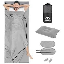 Flintronic Saco de Dormir, 220*90cm, Sábana de Via...: 🏕【Material de alta calidad】El forro del saco de dormir está hecho de tela de poliéster suave y liviana, que tiene una textura sedosa y es transpirable, lo que le brinda un sueño cómodo y profundo. También es agradable para la piel, antiarrugas, no ha...