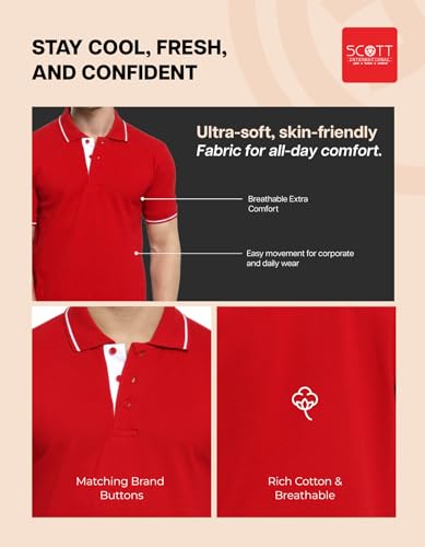 Image of Scott International Cotton Polo T Shirt | Collar Tshirts | Half Sleeves Plain T Shirt | T-Shirt |Tshirt for Men Stylish | Men's Tshirt