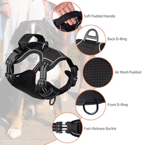 Hundegeschirr und 1.5m Leine Set, Brustgeschirr für Kleine Mittelgroße Grosse Hunde, Weich Atmungsaktiv Einstellbar Reflektierend Hundegeschirr Anti Zug (Schwarz, S)