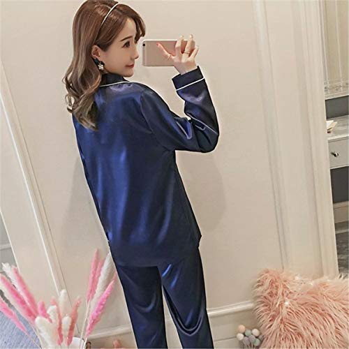 Conjunto de pijama feminino de seda PRETYZOOM de manga comprida (rosa) – Tamanho M, Azul marino, M