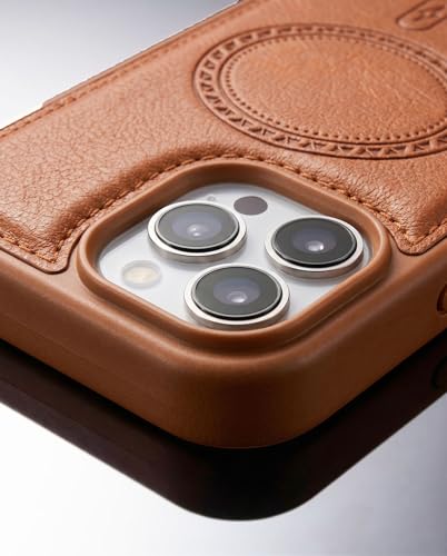 Image of amazon basics Premium PU Leather Case for iPhone 15 Pro Max, MagSafe Compatible Magnetic Ring, Sleek Protective Back Cover - [Tan]