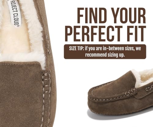 Image of Project Cloud 100% Genuine Leather Slippers for Women - Fur Lined Outdoor Slippers for Women Footwear with Memory Foam - Stylish Womens Moccasin (Cathi)
