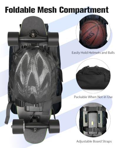 Image of WOLT Skateboard Backpack, 15.6 Inch Laptop Backpack for Men Women, Sports Backpack with Ball Holder