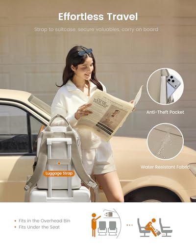 Image of LOVEVOOK Laptop Backpack for Women with Giant Tumbler Holder Pocket, 15.6 inch Laptop Computer Bag Travel Backpack Purse, Waterproof Work Nurse Teacher Bag College School Bookbag, Khaki & Beige