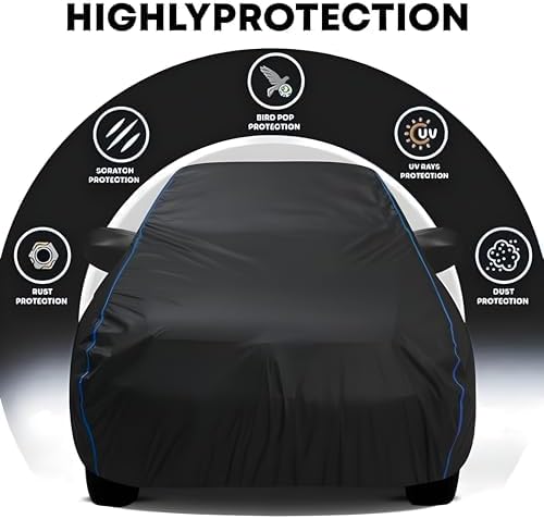 FAVY All Weather Resistant Car Body Cover Compatible with Mercedes Benz ML350 Scratch Proof, Anti-Dust, UV Protection with Windproof Buckle Strap and Mirror Pockets, Bottom Elastic Fitted-Black