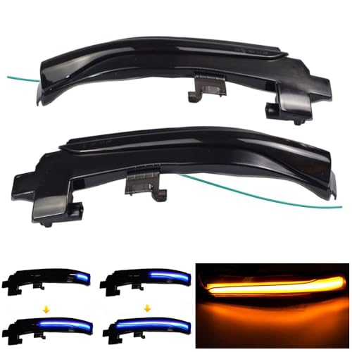 Hacreyatu LED Dynamic Turn Signal Light For V-olvo V40 CC II V60 S60 2011-2018 S80 V70 III Side Mirror Sequential Blinker Indicator Lamp (Yellow + Blue)