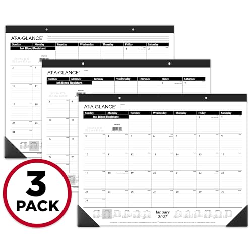 Image of AT-A-GLANCE 2027 Desk Pad Calendar, Monthly Desk Wall Planner, 21.75 inch x 17 inch, Ruled Blocks, 3 Pack (AZSK240027), White