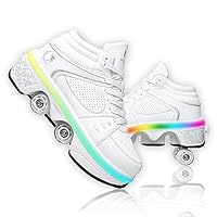 Roller Skate Shoes Rollschuhe Schuhe Mit Rollen Skateboardschuhe,Inline-Skate, verstellbar Damen Schuhe mit Rollen für mädchen (34, White with Light)