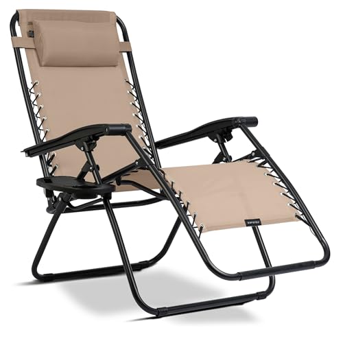 Sofotel Sonnenliege Gartenliege Liegestuhl ChillWell - Klappbar mit Kissen - Belastbar bis 120 kg - 110 x 102 x 60 cm - Beige