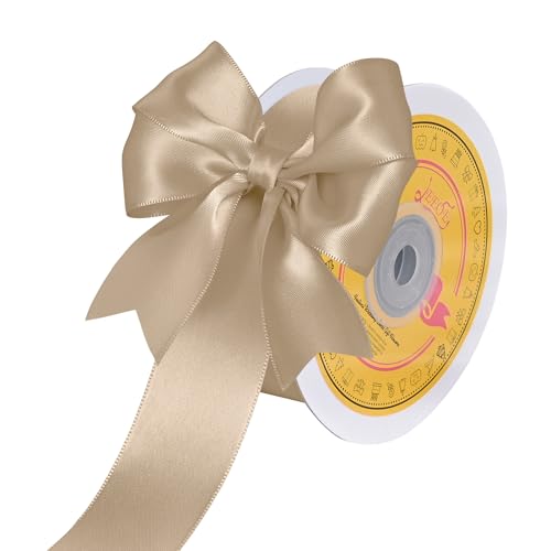 Image of Double Face Tan Satin Ribbon 1-1 /2 inch X 25 Yards Polyester Tan Ribbon for Gift Wrapping Very Suitable for Weddings Party Hair Bow Invitation Decorations and More