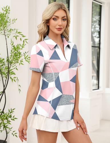 Image of LOMON Women's Short Sleeve Athletic Polo Shirt High Performance Stretch Quarter Zip Top for Golf Tennis