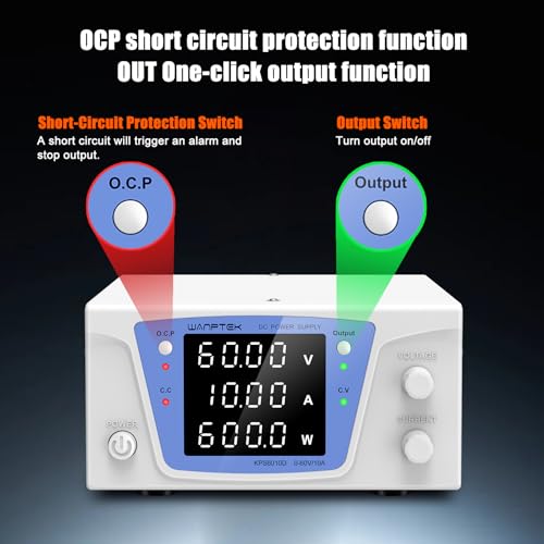 Image of DC Power Supply Variable, 60V 10A Bench Power Supply with Encoder knob, Adjustable Switching Power Supply with OCP Switch, Variable Power Supply with Output Enable /Disable Button